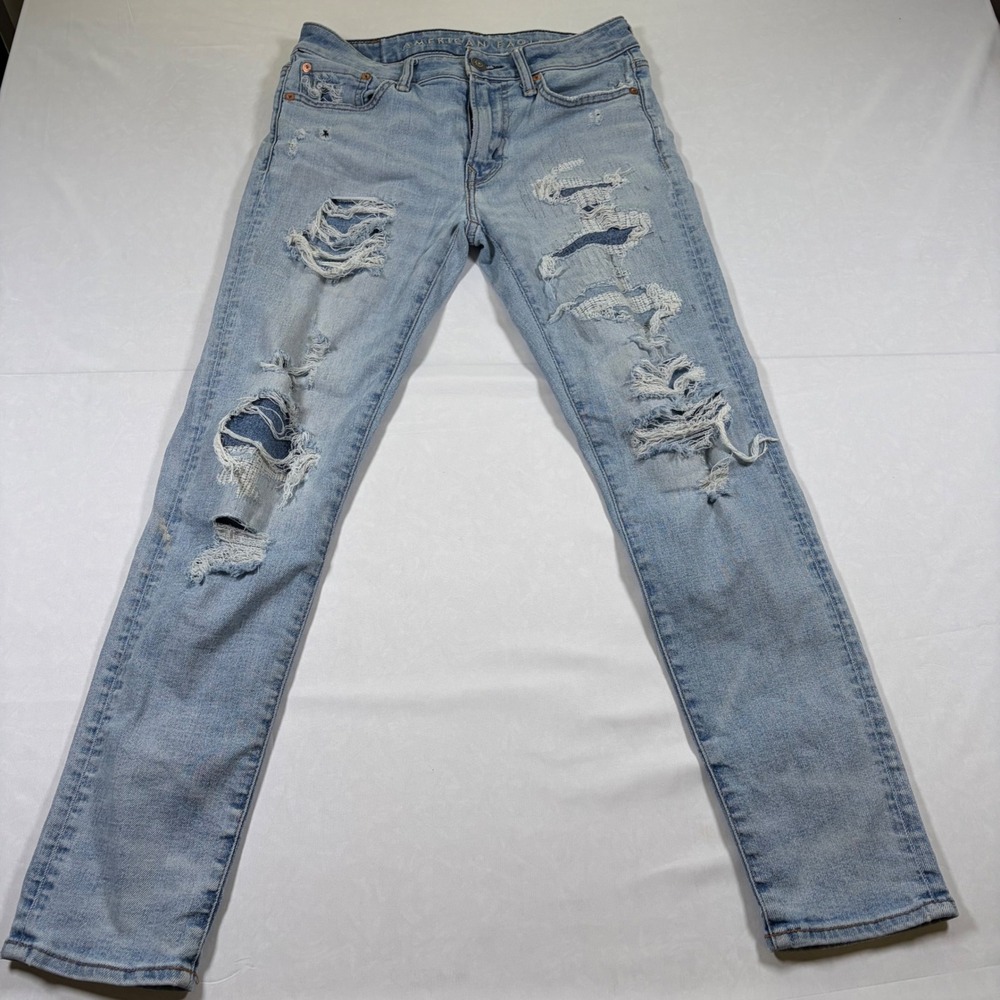 American Eagle Airflex+ Skinny Distressed Light Wash Jeans 29x30
